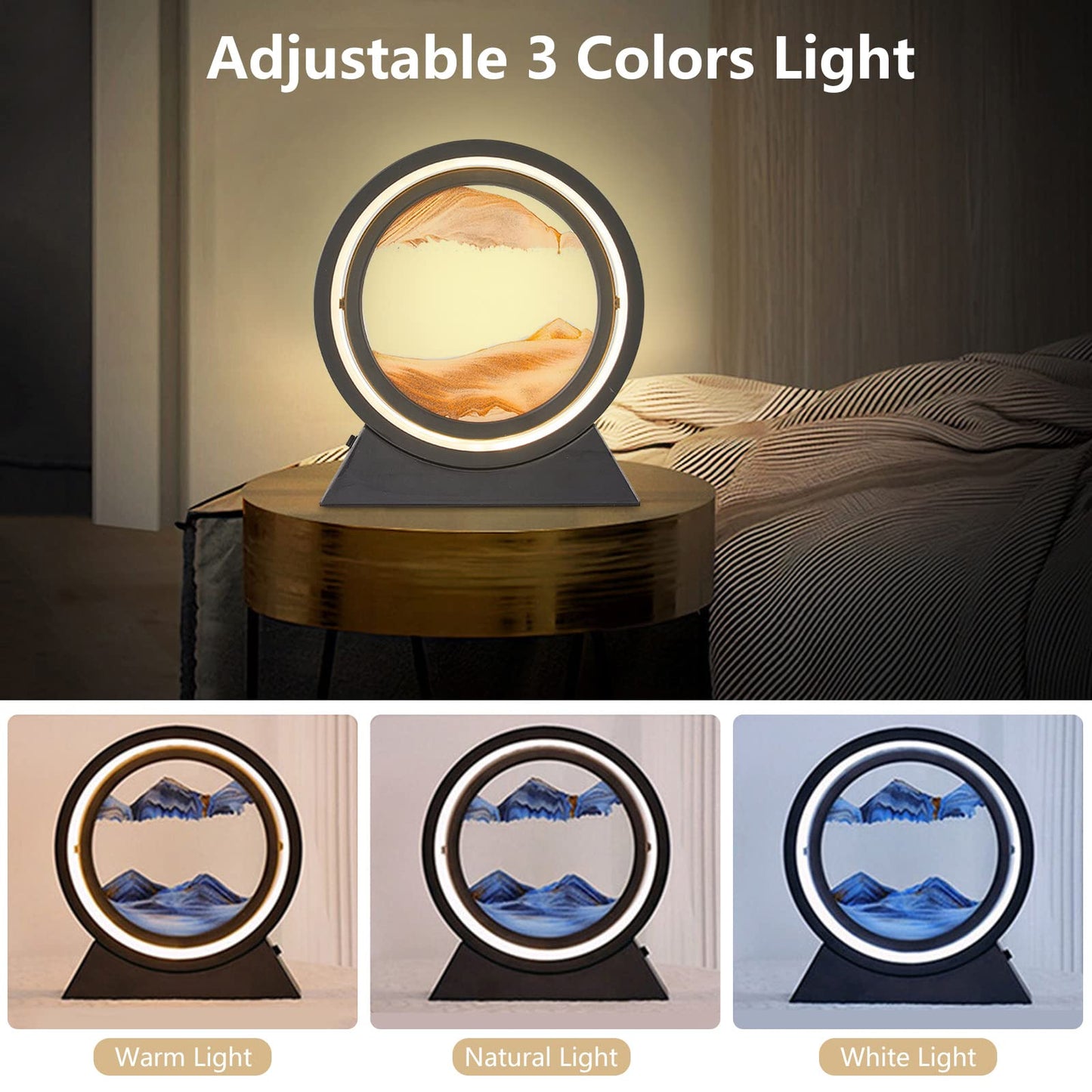 Sand picture frame with LED night light, 10'' Dynamic 3D sand art, deep sea in motion display, flowing sand frame for office desktop art (green)