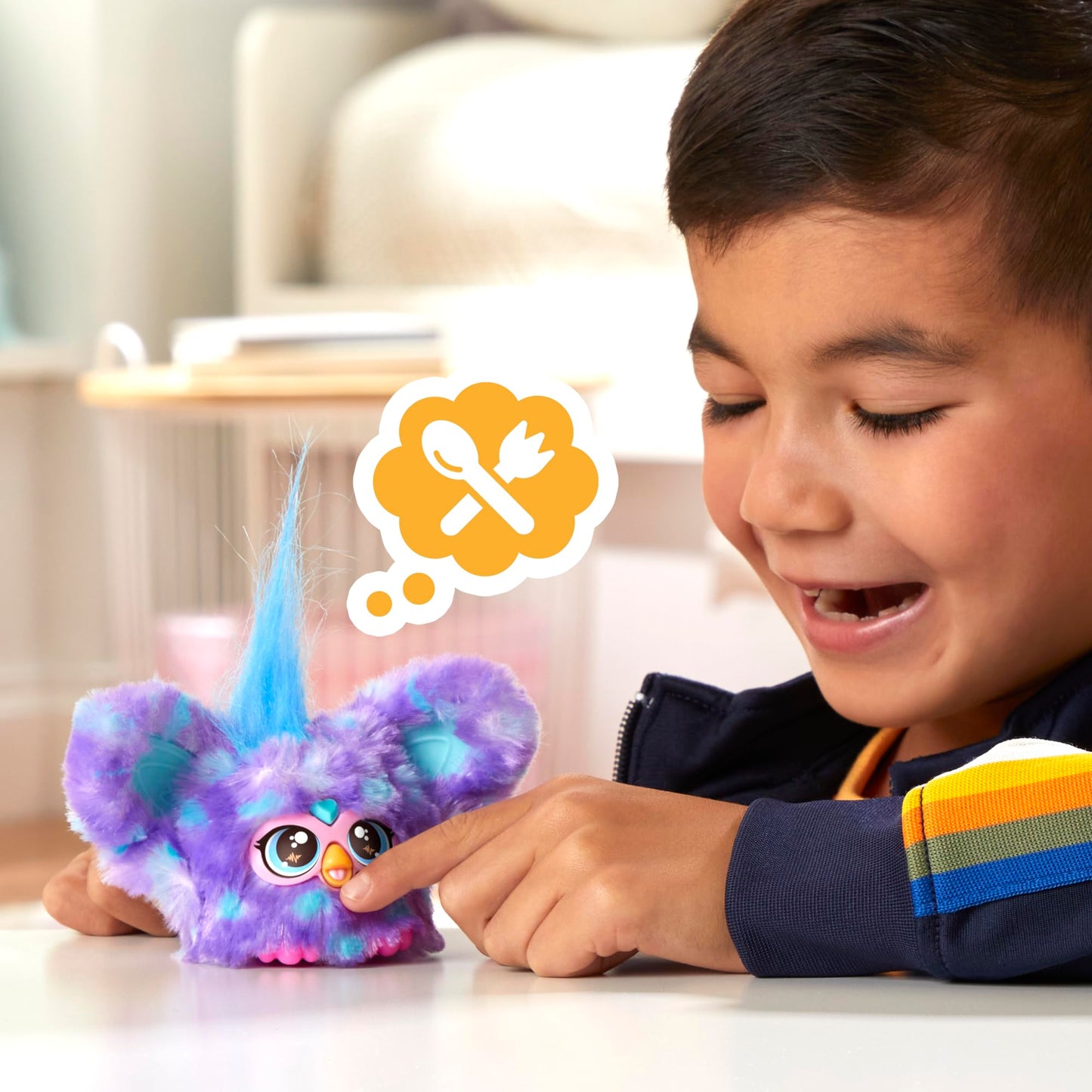 Furby Furblets Groo-Vee Mini, electronic music & phrases in Furbish (over 45 sounds), pastel-colored plush toy, for kids ages 6+, original stocking stuffer, Purple