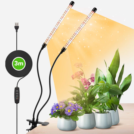 COKOLILA 2 Heads Plant Lamp LED, 160 LEDs Full Spectrum Plant Light, 3000K 5000K 660nm Plant Grow Light for Indoor Plants with Timer, 3 Light Modes, perfect for plants (no adapter)
