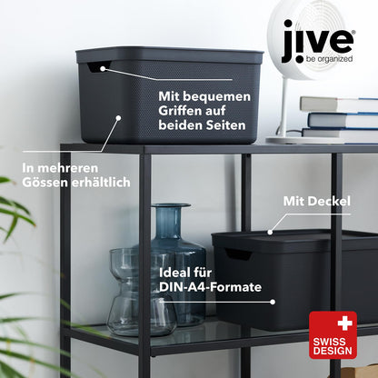 Jive storage box 3-piece set 16L with lid, made of recycled plastic (PP), turquoise/anthracite, 3x16L (37.5 x 27.8 x 29.8 cm)