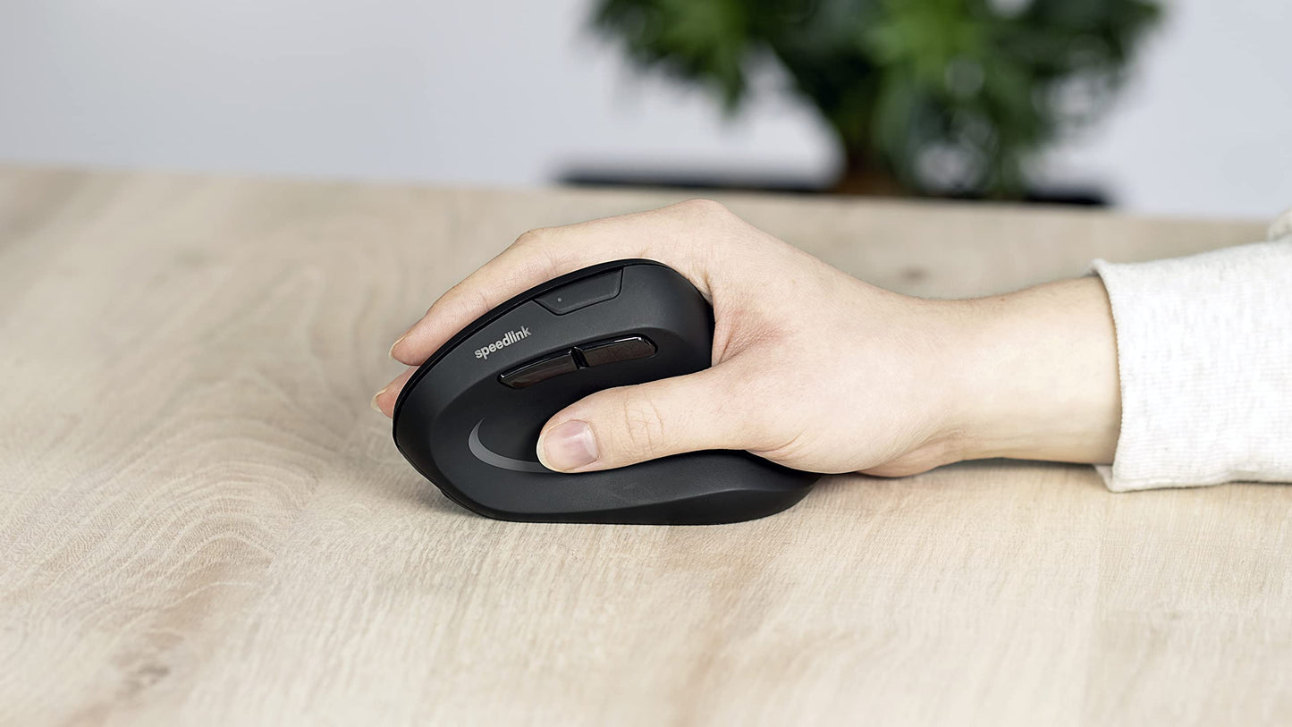 Speedlink PIAVO PRO RGB Vertical Mouse rechargeable - wireless quiet mouse ergonomic for right-handers, integrated battery, LED RGB lighting, adjustable up to 3200 dpi, black