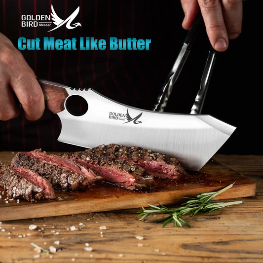 Golden Bird Japanese knife Full Tang Chef Knife Professional knife Forged in fire Sharp kitchen cleaver with sheath Gift box Bottle opener Cleaver Kitchen knife for outdoor camping