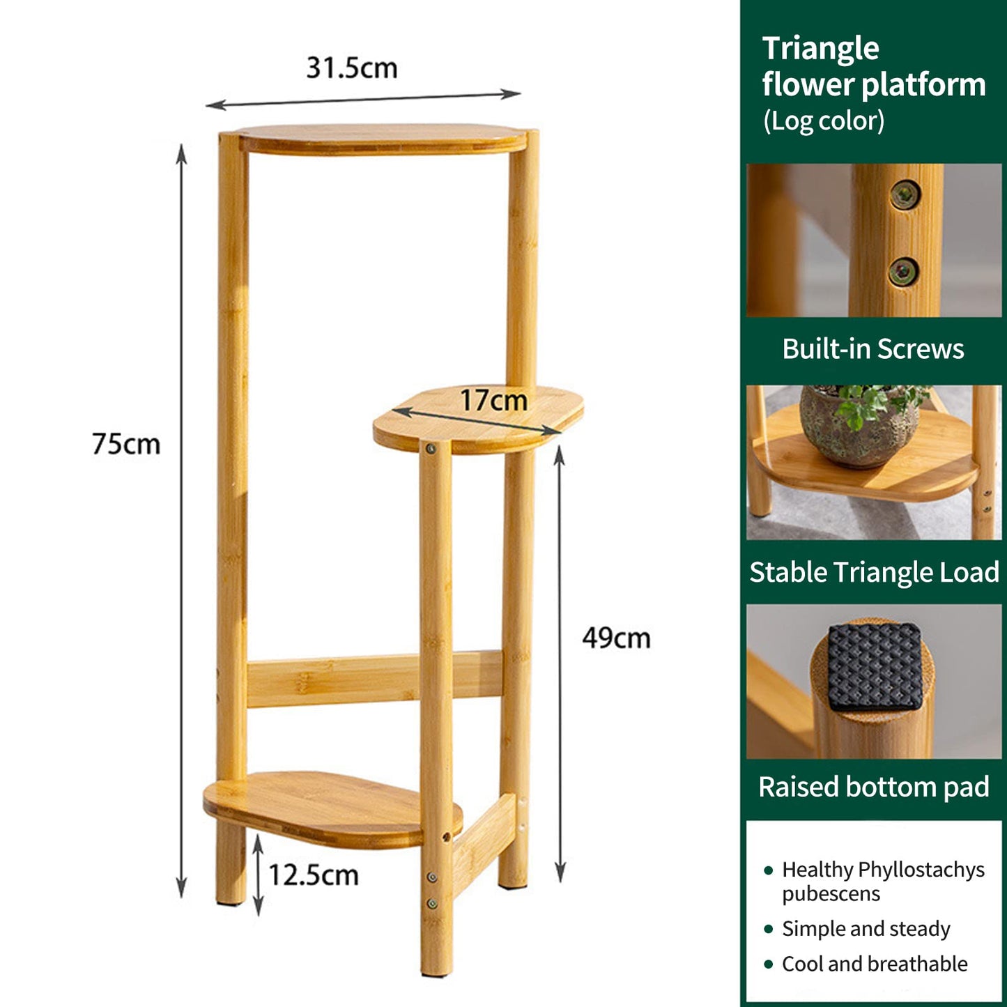 Nisorpa 3-tier Wood Plant Stand, Corner Flower Shelf, Outdoor Indoor Flower Ladder, Multi-layer Flower Stand, Step Flower Rack for Garden Balcony Living Room