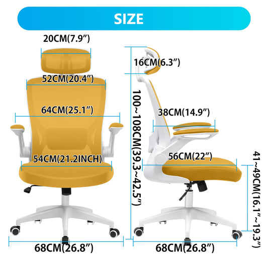 KERDOM Office Chair Ergonomic, Breathable Desk Chair with Adjustable Headrest, Armrests, Swivel function up to 135°, Executive Chair made of Mesh.
