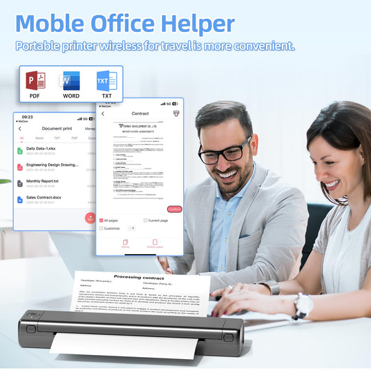 ASprink A4 Mobile Printer, M08f Bluetooth Multifunction Printer Supports A4 Thermopaper with a size of 8.27"X11.69", Thermal Printer, Compatible with Android and iOS for Phone and Laptop, M08F-BK