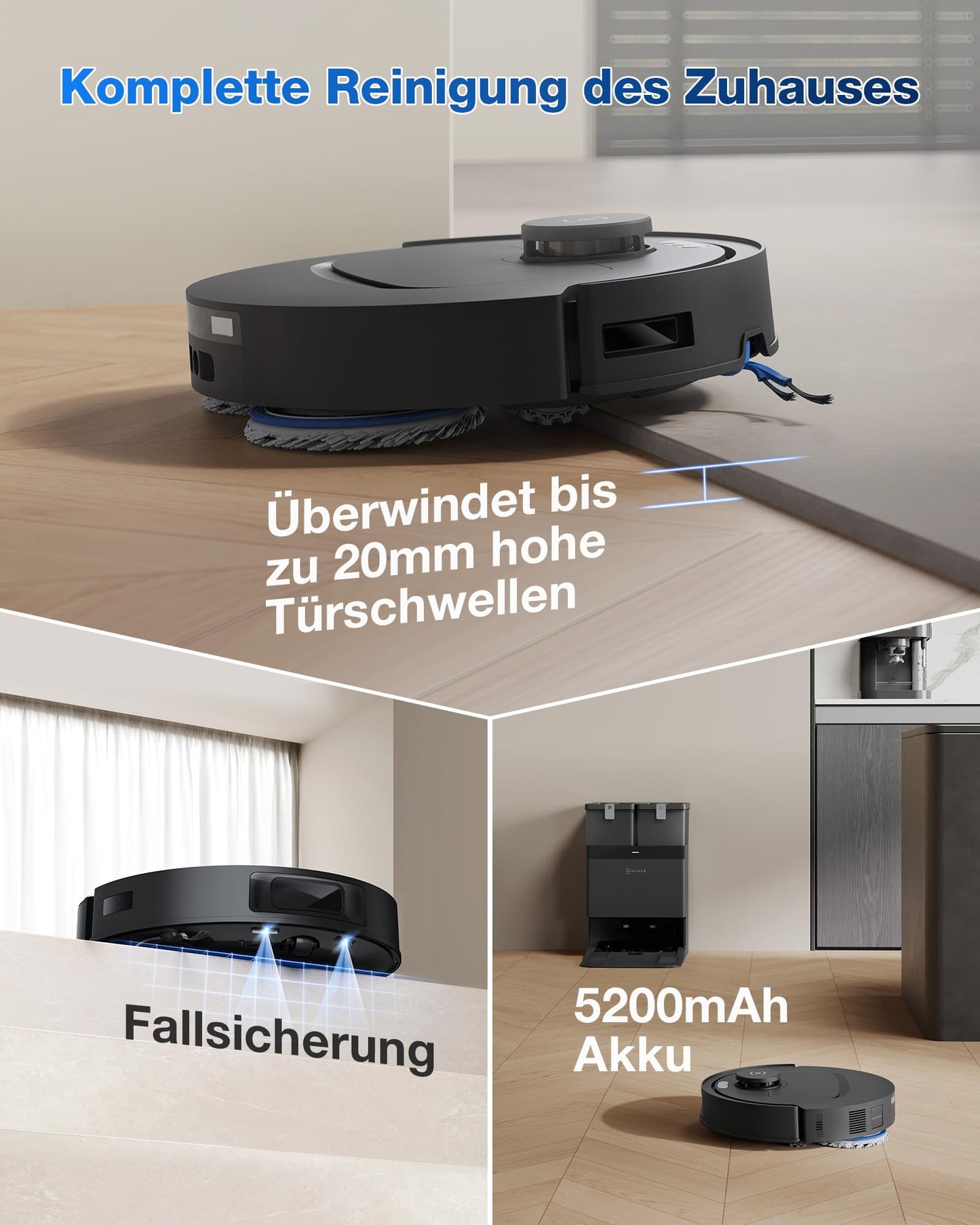 ECOVACS DEEBOT T30C Omni, robot vacuum with mop function, 20,000 Pa, OZMO Turbo 2.0 mopping, ZeroTangle 3.0 anti-tangling, TruEdge 2.0 edge cleaning, All-in-One Station, 75°C mop wash, Black