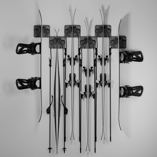 Gravity Grabber Ultimate Ski & Snowboard Wall Mount - Fits any Ski/Snowboard - for Damage-Free Storage of Rocker and Tips - 6X - Black