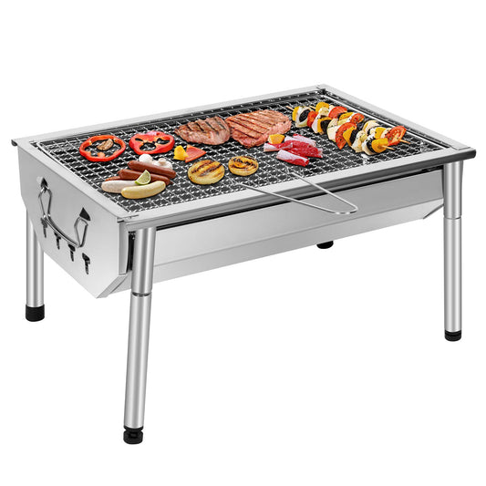 SunJas picnic grill stainless steel charcoal grill small portable camping grill detachable BBQ grills for outdoor garden party etc. (40 x 28 x 21.5 cm)
