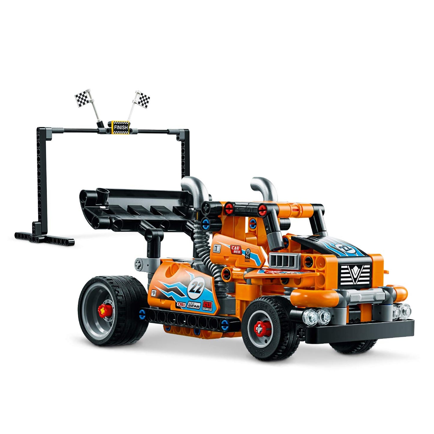 LEGO 42104 Technic Race Truck or Race Car, 2-in-1 model with pull-back motor, collection of racing vehicles.