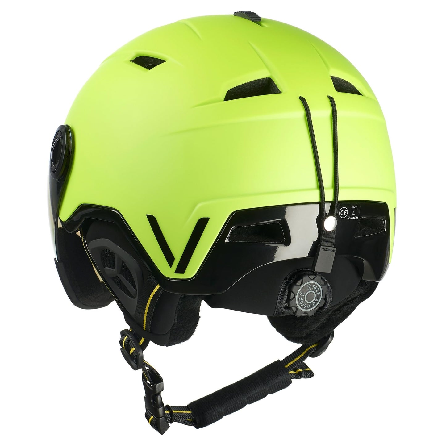 Black Crevice ski helmet Vail with visor, neon yellow, M (55-58 cm)
