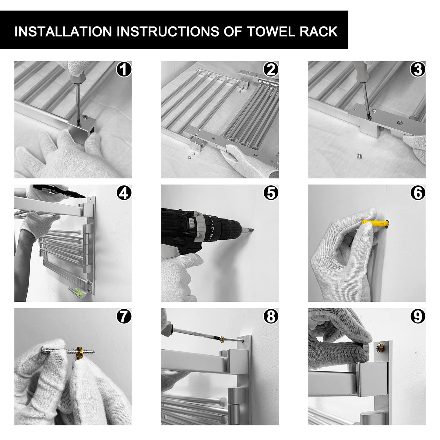 Görbach Aluminum Towel Rack for Bathroom with 6 Hooks, Wall Mounted Towel Bar Shelf for Kitchen, Toilet, Wardrobe, and Bathroom Accessories Set 40cm, Silver (7-40SS)