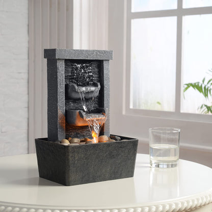 Waterfall fountain for indoor use, relaxation, high-pressure water pumps, tabletop fountain, water fountain with reflective lighting/river rocks, home/office decor (21097)