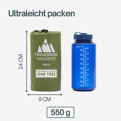 TRINORDIC 550g Ultralight Inflatable Sleeping Pad - With Inflatable Pillow - Camping Mattress with Small Pack Size for Outdoor, Camping, Hiking & Bikepacking