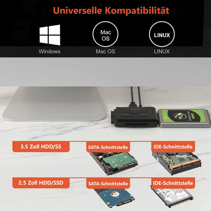 Alxum IDE SATA Adapter - 2.5/3.5'' SATA & IDE HDD Converter with USB 3.0 and Power Switch, 12V/2A Power Supply and USB-C Cable