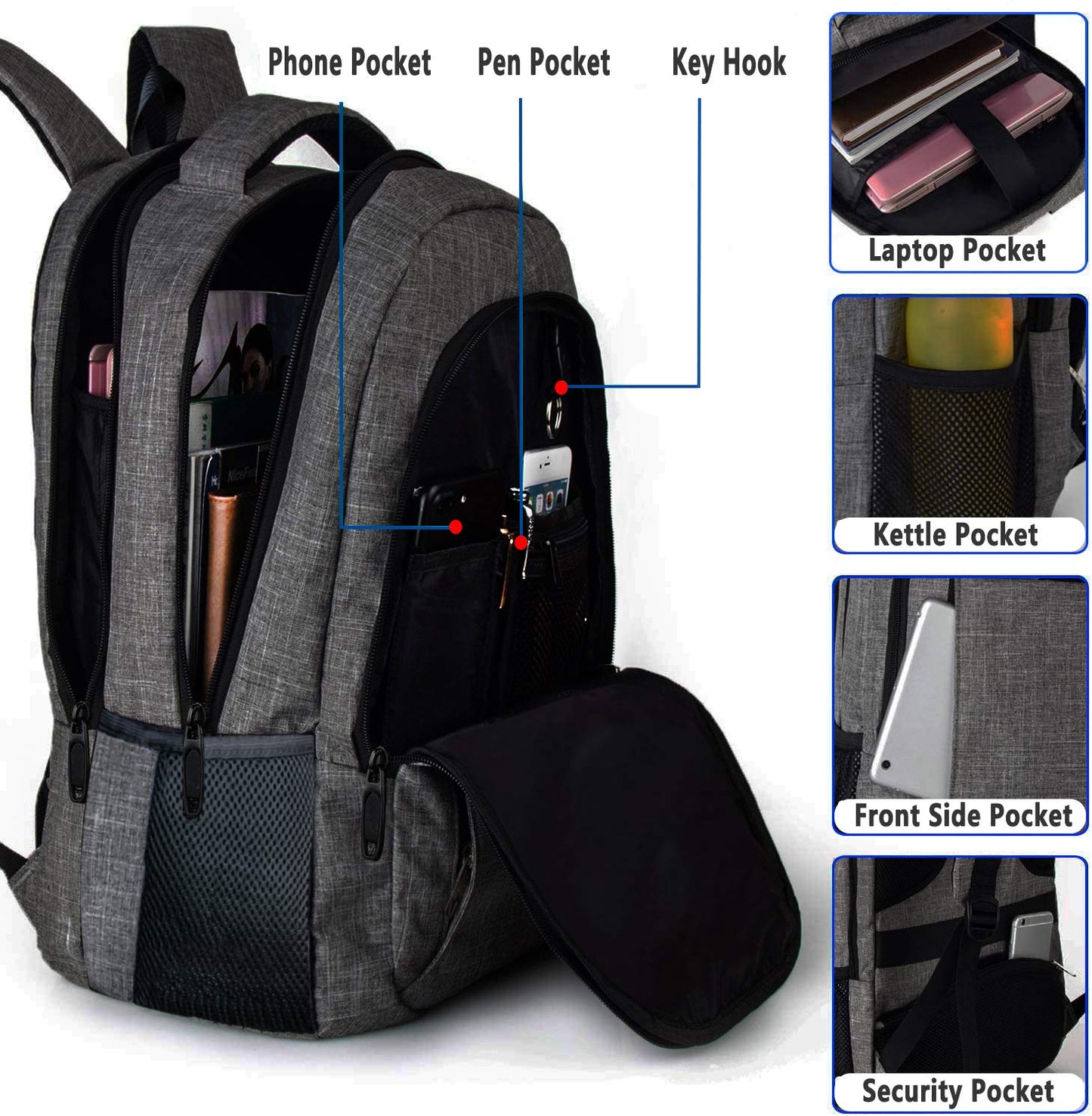 BAOMANYI backpack for men, large school backpack for teenage boys, 18.4 inch waterproof laptop bag, big notebook school bag for work, travel, business, school backpack.