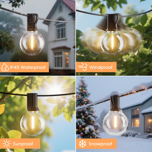 Bomcosy outdoor solar cell light string, 24m LED, outdoor, light chain, solar lamp, IP45, waterproof, bulb light string, garden, 4 modes for patio, party, outdoor.