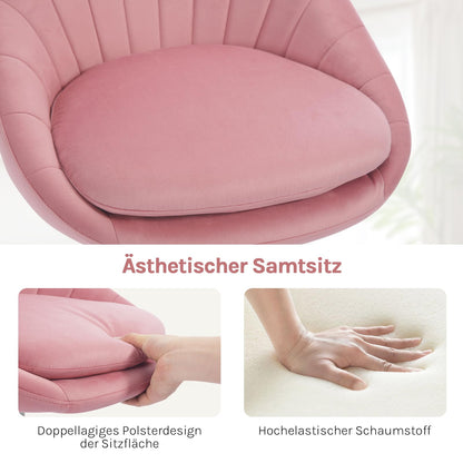 WOLTU home office chair, ergonomic office chair, swivel vanity chair, swivel chair with casters, desk chair with 150 kg weight capacity, for study bedroom, velvet, pink, BS167rs