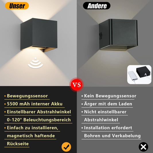 Aipsun 2 Pack Wireless Battery Wall Light with Motion Sensor, 5500mAh Wall Light Up and Down Indoor LED Wall Light, 5W, Aluminum, 3000K Warm White, Suitable for Hallways and Stairs (Anthracite)