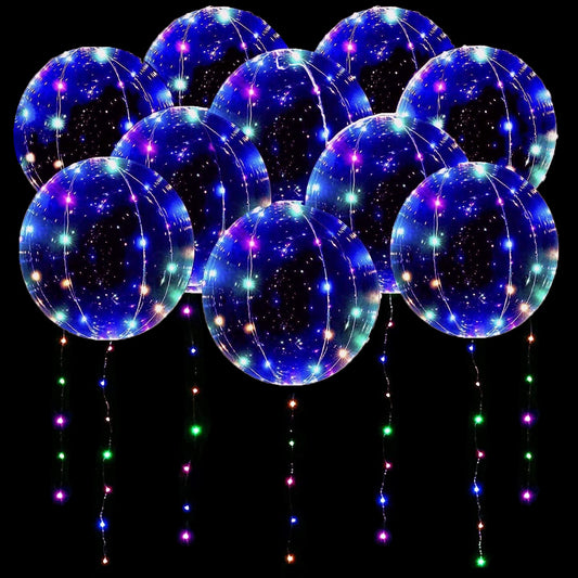 10 Pack Glow in the Dark Balloons, LED Balloons Colorful Transparent Balloon, Bobo balloon with fairy lights