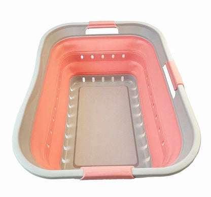 SAMMART 42L Plastic Foldable Laundry Basket - Foldable Pop-Up Storage Container/Organizer - Portable laundry hamper - space-saving (1, Gray/Quartz Pink)