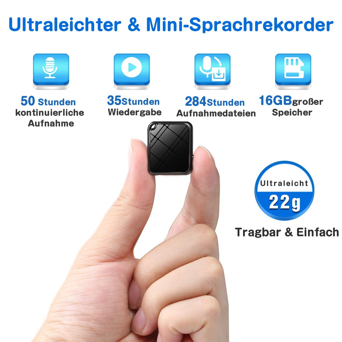 QZT Mini Voice Recorder, Dictaphone - Voice Activated, Noise Reduction, USB, One-Touch Recording, MP3, 16GB Voice Recorder for Lecture, Presentation, Lesson, Learning.