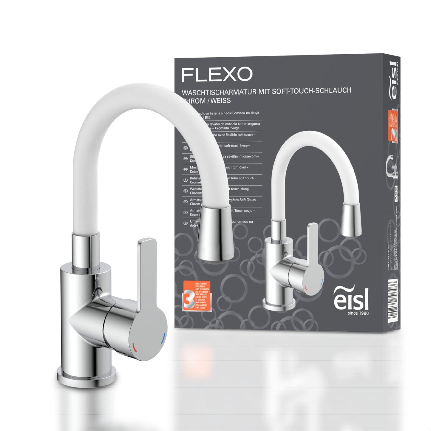 EISL Basin Mixer FLEXO, flexible spout in white, bathroom faucet, adjustable tap for bathroom, NI075FLCRW