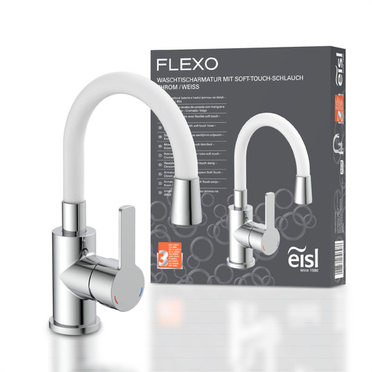 EISL Basin Mixer FLEXO, flexible spout in white, bathroom faucet, adjustable tap for bathroom, NI075FLCRW