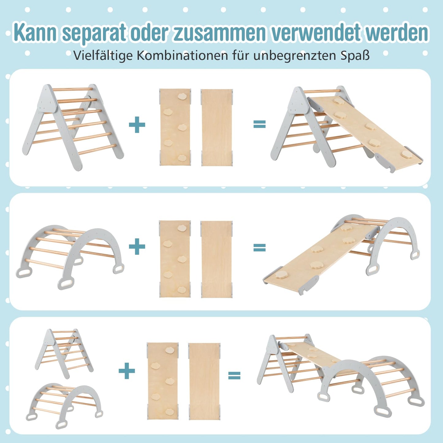 COSTWAY Climbing Triangle with Slide, Climbing Arch, including double-sided ramp, for climbing, sliding and rocking, 4 in 1 climbing frame indoor from 1 year old (Gray)