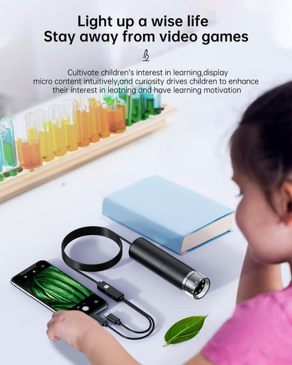USB microscope for mobile phones, 1080P HD microscope for iPhone Android, 10 to 200X digital microscope with 8 LED mobile microscope compatible with iOS, Android, tablet.