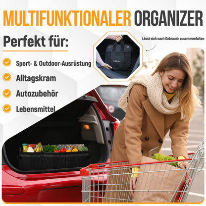FORTEM Trunk Organizer, Trunk Bag, Collapsible Car Trunk Organizer with Compartments, Non-slip Bottom, Adjustable Securing Straps, Foldable Lid (Extra Large with Cooler)