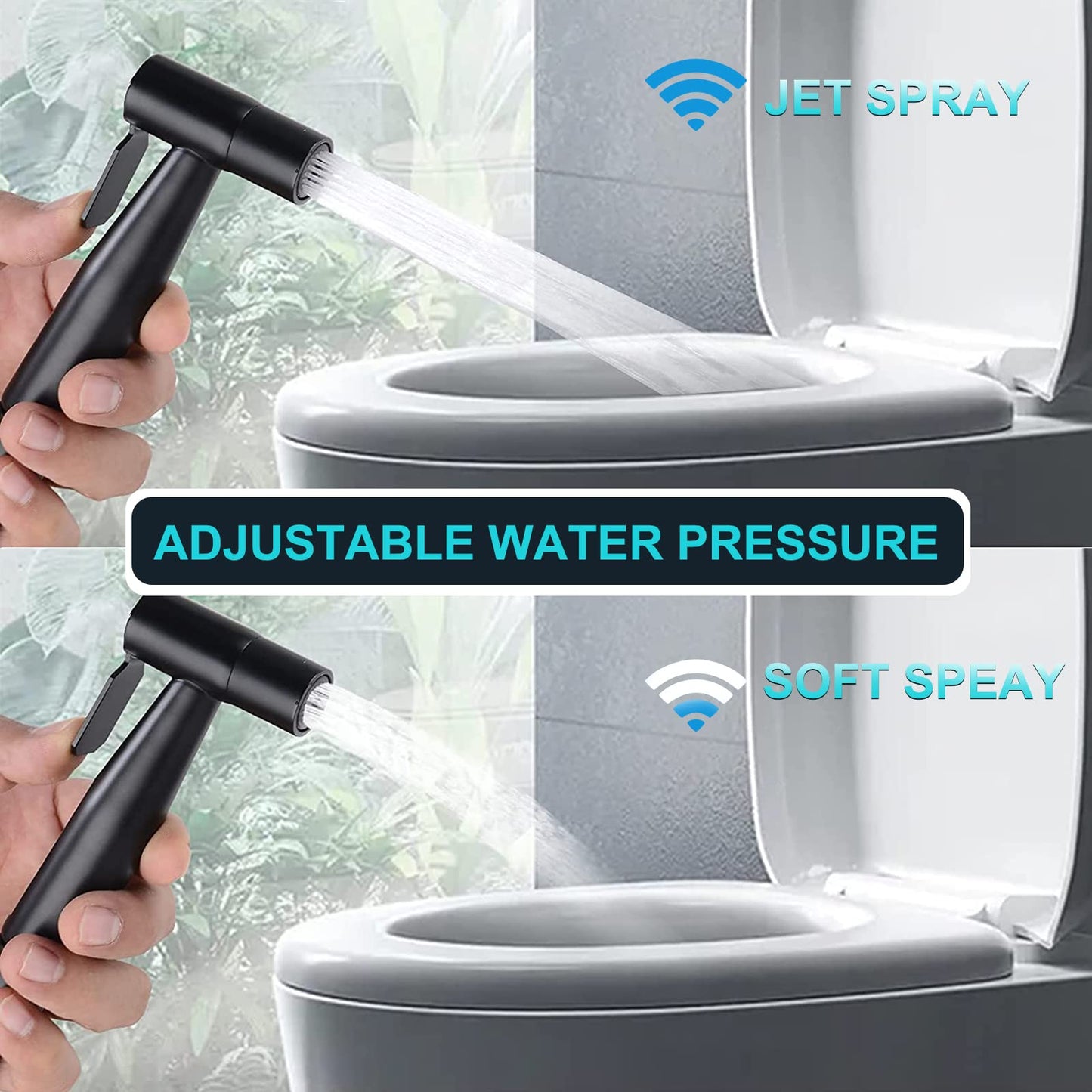 Bidet sprayer set, premium brushed stainless steel bidet sprayer, with G1/2" valve and G3/8" adapter for shower bathroom hygiene toilet paper diaper cleaning (black).