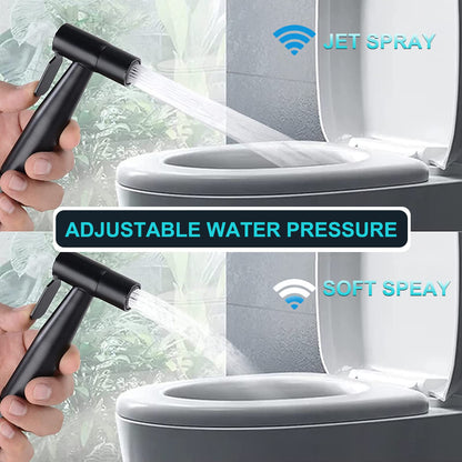 Bidet sprayer set, premium brushed stainless steel bidet sprayer, with G1/2" valve and G3/8" adapter for shower bathroom hygiene toilet paper diaper cleaning (black).
