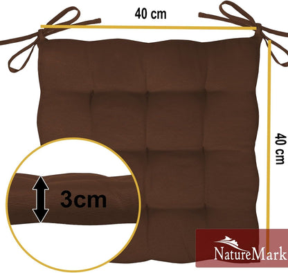 NatureMark 4-piece set chair cushions with ties 40x40 cm - Filled seat cushions, suitable for outdoor & indoor use - Chocolate brown