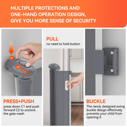 Muaket 0-300CM Stair Gate/Door Gate Retractable, Stair Gates for Babies and Pets Child Safety Gate, One-Handed Opening, Child Gate baby gate door for Stairs, Doors, Gray
