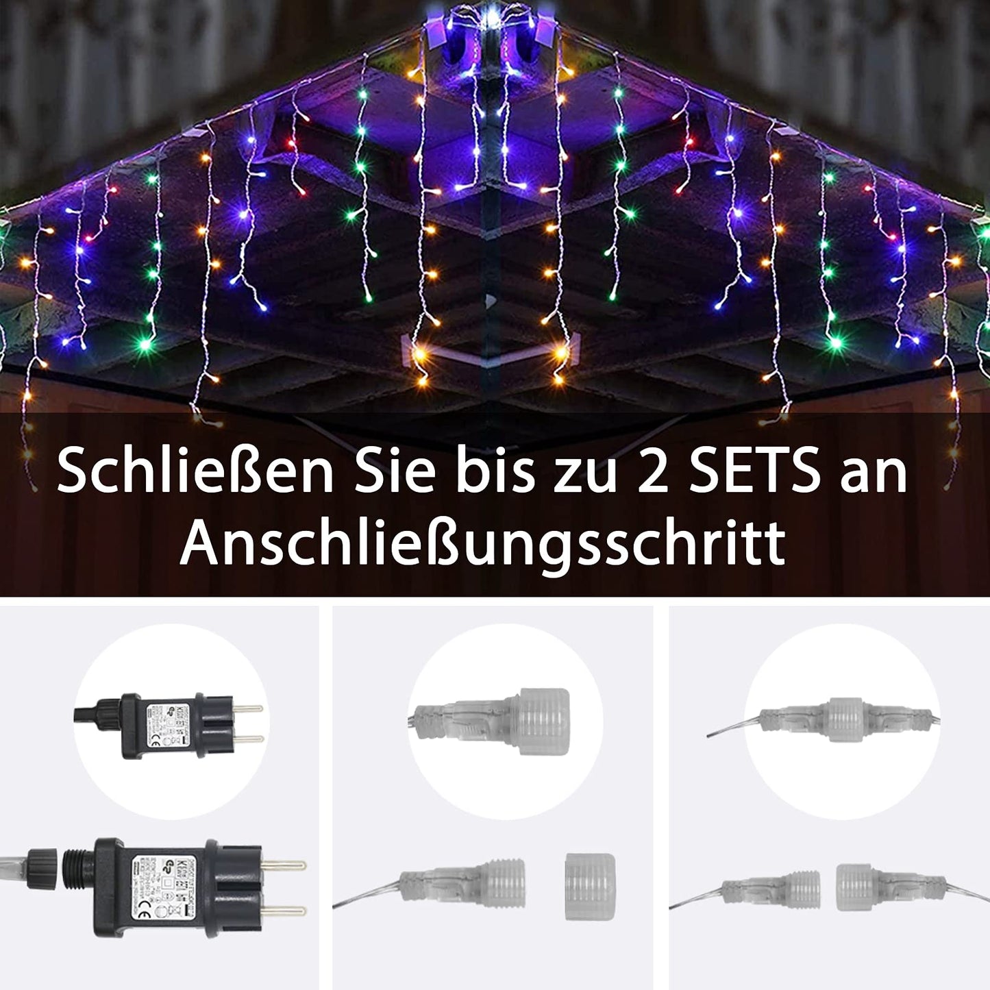 Outdoor icicle light string, 15m 600 LED light curtain with timer, IP44 waterproof, 8 modes for indoor and outdoor Christmas, bedroom, party, wedding, balcony, garden decoration.