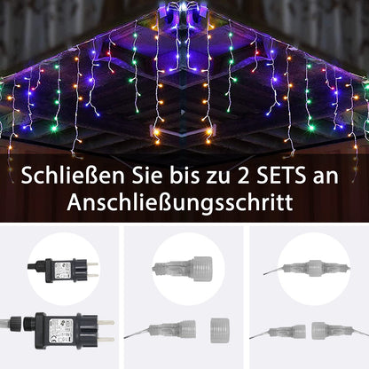 Outdoor icicle light string, 15m 600 LED light curtain with timer, IP44 waterproof, 8 modes for indoor and outdoor Christmas, bedroom, party, wedding, balcony, garden decoration.
