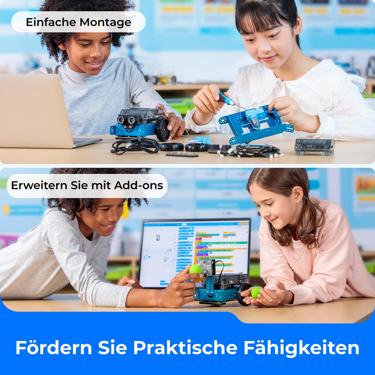 Makeblock mBot 2 programmable robot for kids, AI robot toy with WiFi remote control, compatible with Scratch and Python, intelligent STEM kit gift for kids aged 8 and up.