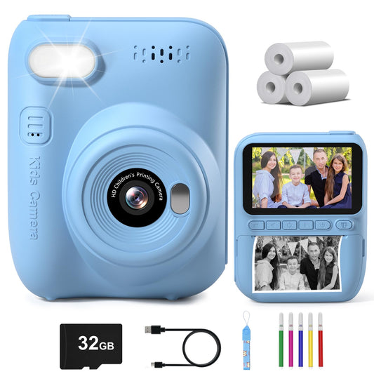 Gofunly Instant Camera for Kids, 3.0 inch Screen Kids Camera with 32GB Card & Printing Paper, 14MP/1080P Kids Instant Print Camera, Gift for 3-12 Years (Blue)