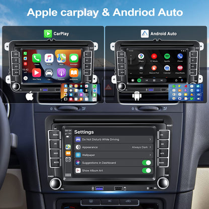 [1+32G] CAMECHO Android 13 Wireless Carplay & Android Auto car radio for VW Golf 5 Golf 6 Skoda Polo Passat Tiguan, 7-inch HD screen with GPS/WiFi/Bluetooth/FM/RDS/HiFi/USB + AHD rear view camera.