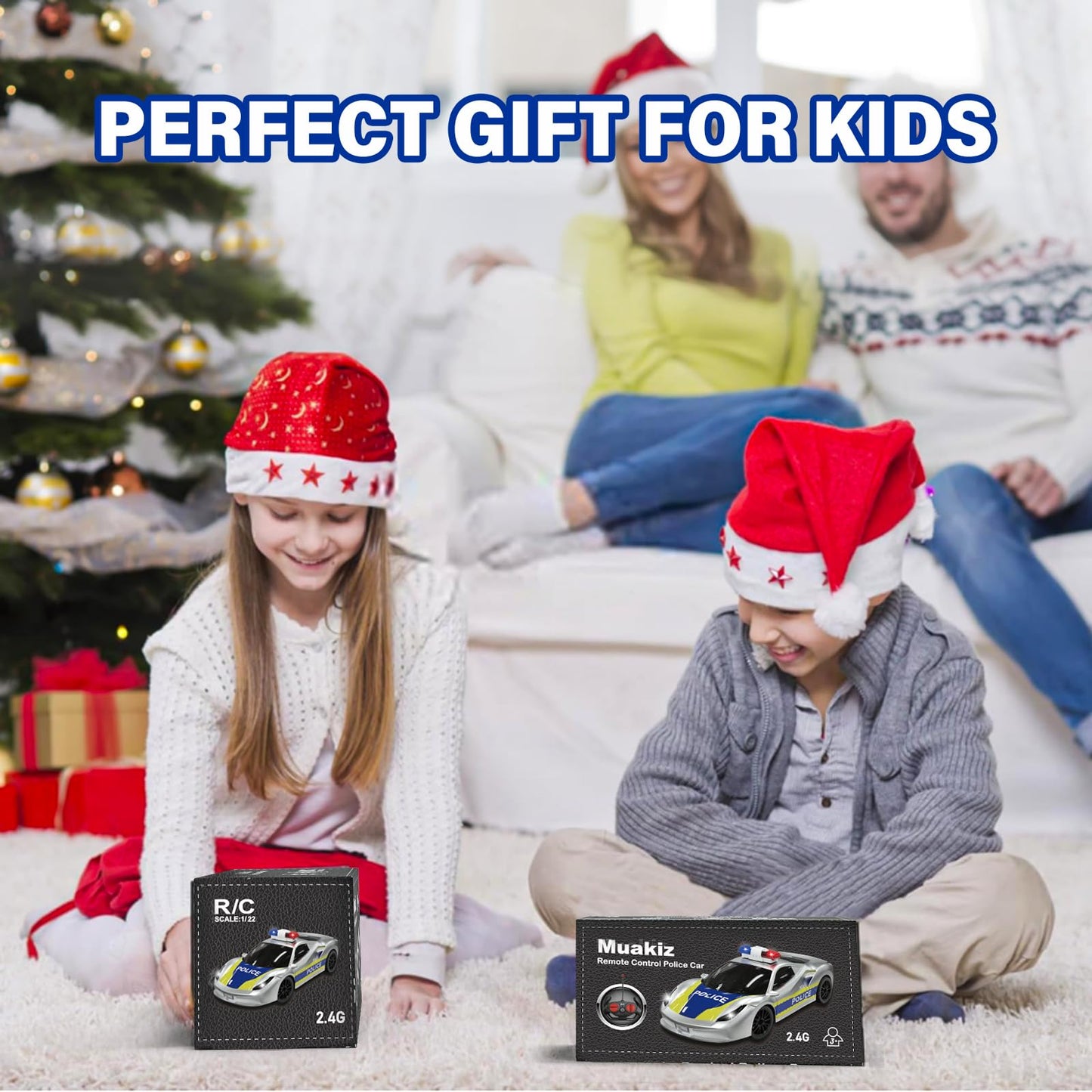 Muakiz Remote Control Car for 3 4 5 6+ Years Old, 2.4G RC Police Car Toy with Remote Control for Boys Girls Kids Toy with Rechargeable Battery & Police Light RC Cars Toy, Silver