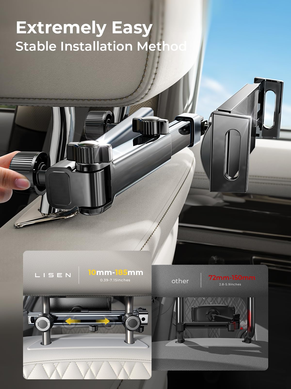 LISEN iPad Tablet Holder Car Center, Universal Car Phone Holder Organizer Accessory Interior Extendable Car for Tablet Holder Car Travel Accessory for iPad Air/Samsung/and 4.7-11 Inch