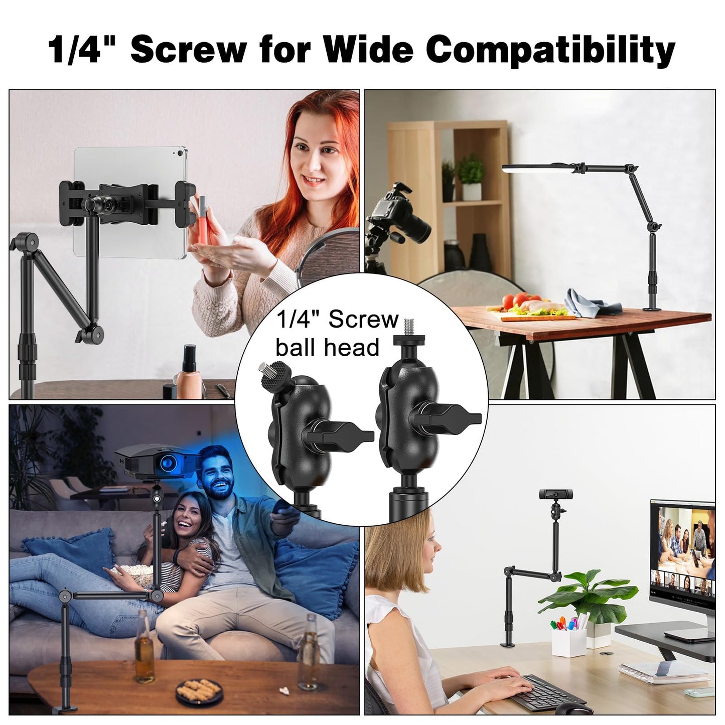 Rodison webcam stand holder, 78.4 cm desk camera mount with 1/4'' screws for DSLR cameras, ring light, projector, Logitech webcam, handycam, GoPro Hero 8 7 6 5.