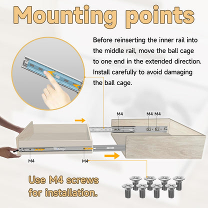 AOLSHENG drawer slide full extension 900 mm, Heavy-duty drawer slides with lock 50 kg load capacity, 1 pair (2 pieces)
