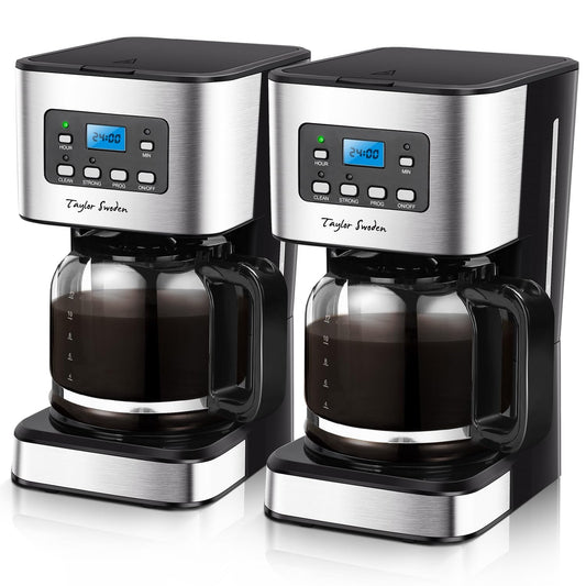 Taylor Swoden Darcy - 950W Coffee Maker with Timer, 1.5L Drip Coffee Maker 12 Cups, Auto Shut Off, Drip Stop, Reusable Filter and Heating Plate, BPA Free, Black, 2 Pieces