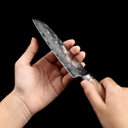 zayiko Minami Premium small Santoku knife with 12 cm blade made of 67 layers of genuine Damascus steel with hammered finish and olive wood handle I wooden box I Damascus knife kitchen knife and professional chef's knife