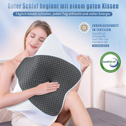 SAHEYER neck pillow, memory foam pillow side sleeper pillow ergonomic orthopedic neck support pillow improve sleep quality neck roll, 60 x 35.5 x 10/13CM sleeping pillow with pillowcase