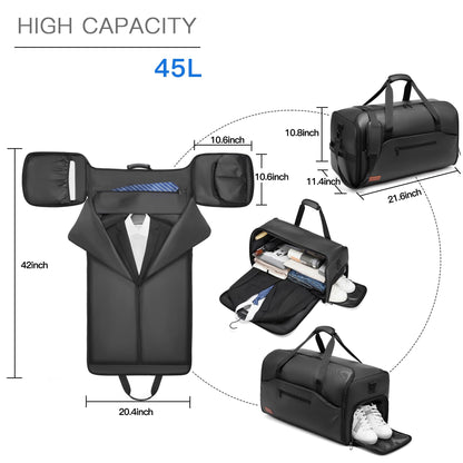 Moulyan 55L Suit Bag, Waterproof Garment Bag Travel Bag with Shoe Compartment Wet Compartment, 3 in 1 Suit Bag Travel Bag Garment Duffle Bag Travel Bag Men Women