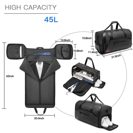 Moulyan 55L Suit Bag, Waterproof Garment Bag Travel Bag with Shoe Compartment Wet Compartment, 3 in 1 Suit Bag Travel Bag Garment Duffle Bag Travel Bag Men Women