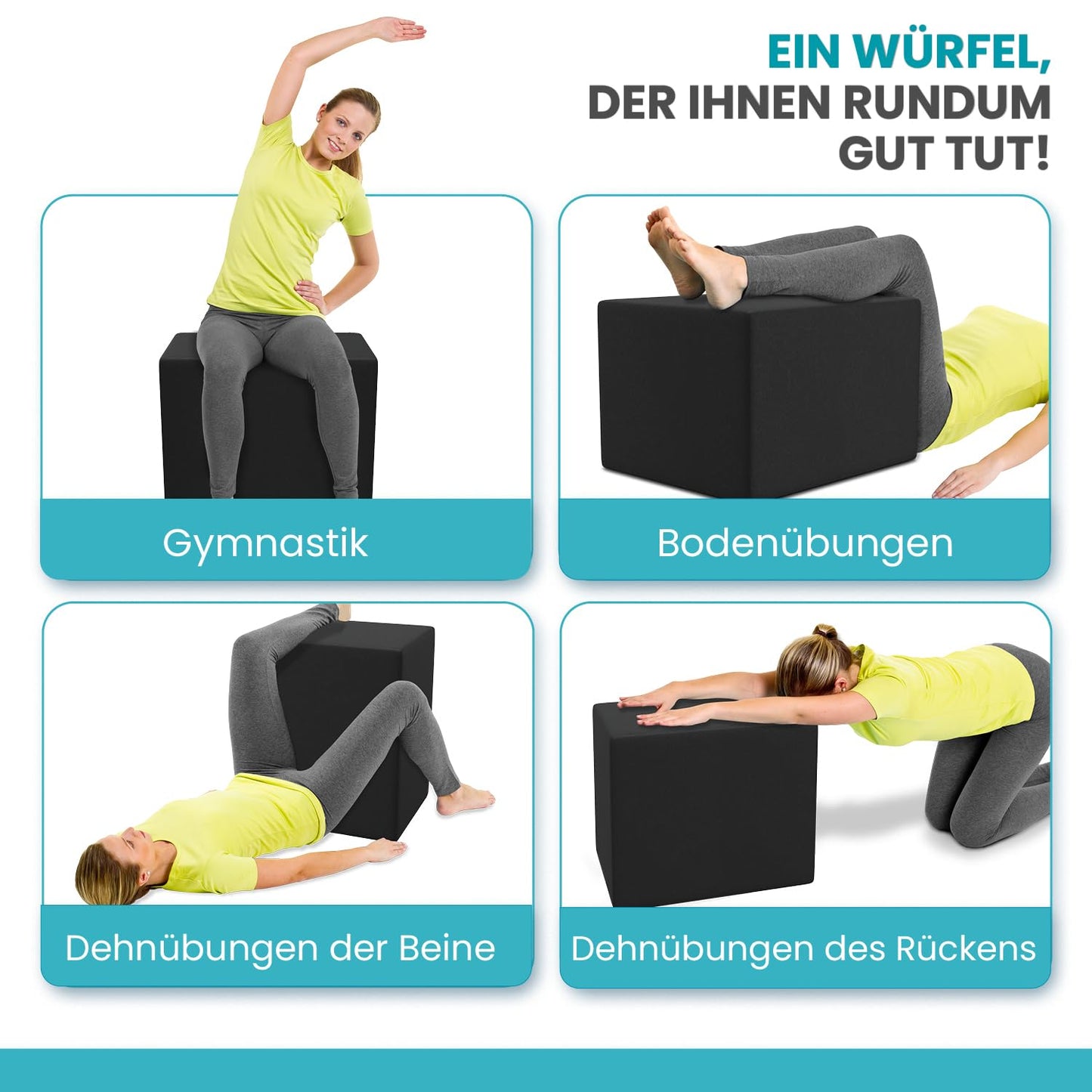 ELONEO lumbar disc cushion, elevation cushion for step positioning, step bed with cover, fitness cushion, foam, 40 x 50 x 50 cm