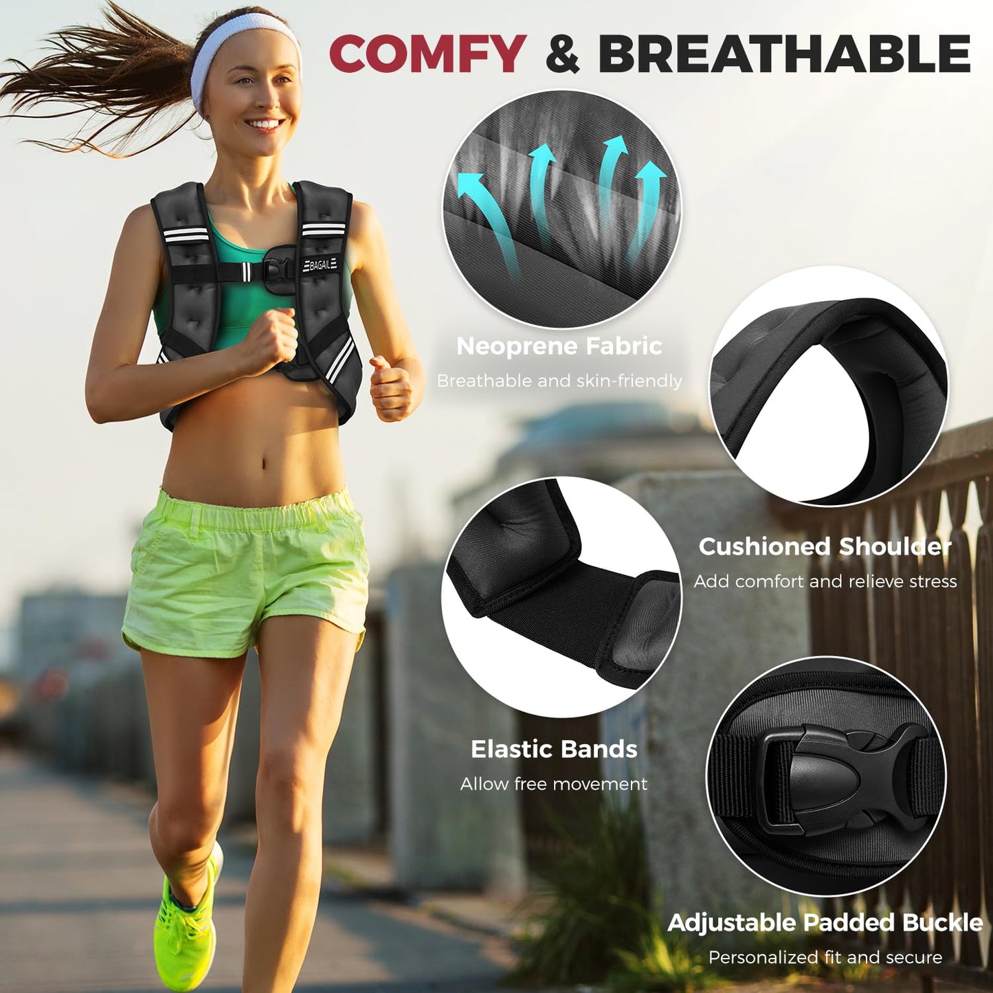 BAGAIL Weighted Vest for Strength Training, Adjustable Chest Size, Convenient Pocket, Weighted with Iron Sand, Perfect for Gym Workouts, Yoga, & Aerobics, Black